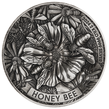 Load image into Gallery viewer, 2024 Honey Bee 2 Kilo 9999 Pure Silver Antiqued High Relief $60 Coin 200-mintage