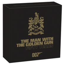 Load image into Gallery viewer, JAMES BOND 007 THE MAN WITH THE GOLDEN GUN 50TH ANN 2024 1oz SILVER $1 COIN PF