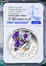 Load image into Gallery viewer, 2024 Teenage Mutant Ninja Turtles SHREDDER 1oz Colored Silver $1 COIN NGC PF70 F