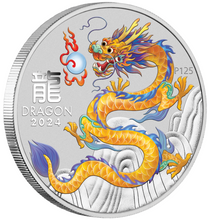 Load image into Gallery viewer, 2024 Yellow Lunar Year of the Dragon 1oz .9999 Silver $1 Coin In Mint Capsule