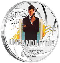 Load image into Gallery viewer, 8-COIN-SET JAMES BOND 007 ROGER MOORE COLLECTION 7x0.5+1=4.5oz SILVER PROOF 2024