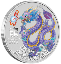 Load image into Gallery viewer, 2024 Lunar Year of the Dragon 1/2oz Lilac Silver Half Dollar Coin In Capsule