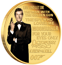 Load image into Gallery viewer, 8-COIN-SET JAMES BOND 007 ROGER MOORE COLLECTION 7x0.5+1=4.5oz SILVER PROOF 2024