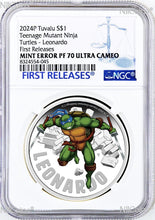 Load image into Gallery viewer, Mint Error Rotated Dies 2024 TMNT LEONARDO 1oz Colored Silver $1 COIN NGC PF70 F