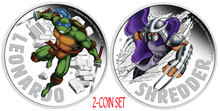 Load image into Gallery viewer, 2-Coin Set 2024 TEENAGE MUTANT NINJA TURTLES-LEONARDO & SHERDDER 2x1oz $1 Silver