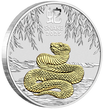 Load image into Gallery viewer, 2025 Australia Lunar Year of the SNAKE GILDED 1oz Silver $1 Coin w/OGP/BOX Gilt