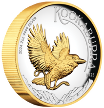 Load image into Gallery viewer, 2024 Gilt High Relief Kookaburra 2oz $2 Silver Proof Coin *2000 Mintage*