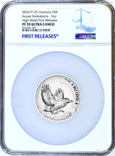 Load image into Gallery viewer, 2024 Incuse Proof Observe HIGH RELIEF 5oz Silver Kookaburra $8 Coin NGC PF70 FR