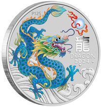 Load image into Gallery viewer, 2024 Lunar Year of the Dragon 1/2oz TEAL Silver Half Dollar Coin In Mint Capsule