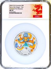 Load image into Gallery viewer, 2024 Silver Lunar Year of the Dragon NGC MS70 5oz $8 Coin Colorized