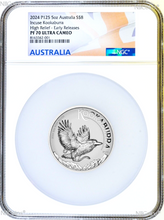 Load image into Gallery viewer, 2024 Incuse Proof Observe HIGH RELIEF 5oz Silver Kookaburra $8 Coin NGC PF70 ER