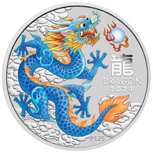Load image into Gallery viewer, 2024 Lunar Year of the Dragon 1oz BLUE .9999 Silver $1 Coin In Mint Capsule