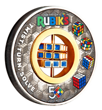 Load image into Gallery viewer, Rubik's Cube 2024 50th Anniversary 2oz .9999 Silver Antiqued Colored $2 Coin