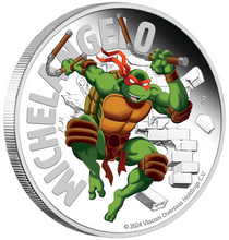 Load image into Gallery viewer, 2024 TEENAGE MUTANT NINJA TURTLES-MICHELANGELO .9999 1oz $1 Proof Silver Coin