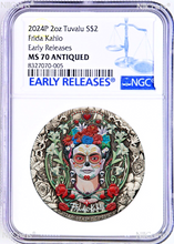 Load image into Gallery viewer, 2024 FRIDA KAHLO 2oz Silver Antiqued Colored $2 Coin NGC MS70 ER