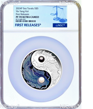 Load image into Gallery viewer, 2024 5oz .9999 Silver YIN YANG KOI PROOF COLORED $5 Coin with PEARLS NGC PF70 FR