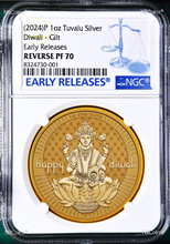Load image into Gallery viewer, 2024 Diwali Festival Hindu New Year Gift 1oz Silver Gilt NGC PF70 Medal ER