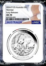 Load image into Gallery viewer, 2024 P Australia Wombat 1 oz .9999 Silver Coin NGC MS 70 $1 ER FLAG Label