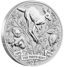 Load image into Gallery viewer, THE PERTH MINT’S 125TH ANNIVERSARY 2024 1oz SILVER Mint State $1 COIN In Capsule