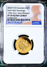 Load image into Gallery viewer, 3-Coin Set 2024 Australia Quarter+Half+One Sovereign GOLD $5 $15 $25 NGC PF70 E