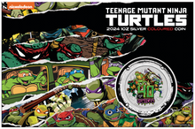 Load image into Gallery viewer, 2024 TEENAGE MUTANT NINJA TURTLES 40TH ANN. 1oz SILVER $1 Colored Coin In Card