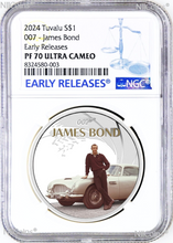 Load image into Gallery viewer, 2024 James Bond Sean Connery SILVER $1 1oz COIN NGC PF70 UC Aston Martin DB5 ER