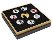 Load image into Gallery viewer, 8-COIN-SET JAMES BOND 007 ROGER MOORE COLLECTION 7x0.5+1=4.5oz SILVER PROOF 2024