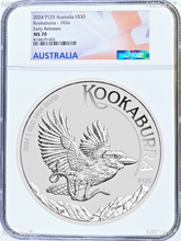 Load image into Gallery viewer, 2024 Kookaburra 1 Kilo .9999 Silver $30 Coin NGC MS70 32.2oz Flag Label ER