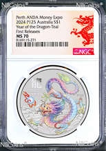 Load image into Gallery viewer, 2024 Silver Lunar Year Dragon WHITE NGC MS70 1oz $1 NGC Error Labeled as TEAL V2