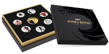 Load image into Gallery viewer, 8-COIN-SET JAMES BOND 007 ROGER MOORE COLLECTION 7x0.5+1=4.5oz SILVER PROOF 2024