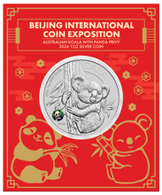 Load image into Gallery viewer, BEIJING INTERNATIONAL EXPOSITION KOALA WITH PANDA PRIVY 2024 1oz SILVER COIN
