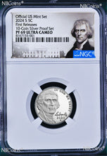 Load image into Gallery viewer, 2024 S Proof 5C clad Nickel 10-silver-coin-set Version NGC PF 69 ULTRA CAMEO FR
