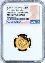 Load image into Gallery viewer, 3-Coin Set 2024 Australia Quarter+Half+One Sovereign GOLD $5 $15 $25 NGC PF70 E
