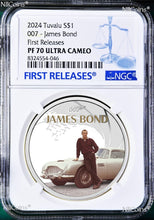 Load image into Gallery viewer, 2024 James Bond Sean Connery SILVER PROOF $1 1oz COIN NGC PF70 Aston Martin DB5