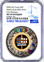 Load image into Gallery viewer, 2024 Rubik's Cube 50th Anniversary 2oz Silver Antiqued $2 Coin NGC MS 70 ER