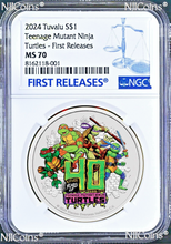 Load image into Gallery viewer, 2024 Teenage Mutant Ninja Turtles 40th Ann. 1oz Colored Silver $1 COIN NGC MS70