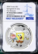 Load image into Gallery viewer, 2024 SPONGEBOB & GARY SQUAREPANTS 1oz .9999 Silver $1 COIN NGC PF70 UC FR
