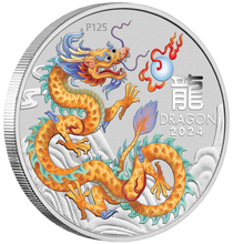 Load image into Gallery viewer, 2024 Lunar Year the Dragon 1oz GOLDEN Silver $1 Coin ANA WORLD’S FAIR OF MONEY