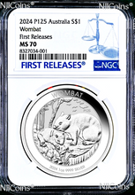 Load image into Gallery viewer, 2024 P Australia Wombat 1 oz .9999 Silver Coin NGC MS 70 $1 FR Blue Label