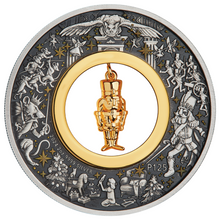 Load image into Gallery viewer, 2024 CHRISTMAS $2 2oz Silver Antiqued Coin w/24k gold-plated NUTCRACKER Insert