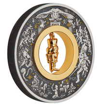 Load image into Gallery viewer, 2024 CHRISTMAS $2 2oz Silver Antiqued Coin w/24k gold-plated NUTCRACKER Insert