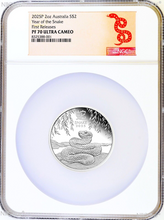 Load image into Gallery viewer, 2025 P Australia PROOF Silver Lunar Year of the SNAKE 2oz $2 Coin NGC PF70 UC F