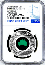 Load image into Gallery viewer, 2024 Australia Great Southern Land CHRYSOPRASE 1oz Silver Coin NGC PF70 FR
