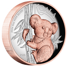Load image into Gallery viewer, 2024 5oz 9999 Silver Gilt by Pink Gold Koala High Relief PROOF $8 Coin