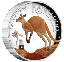 Load image into Gallery viewer, 2024 Australia Kangaroo 1oz $1 Silver Proof Colored High Relief Coin