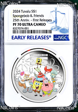 Load image into Gallery viewer, 2024 SPONGEBOB & FRIENDS SQUAREPANTS 1oz .9999 Silver $1 COIN NGC PF70 UC FR