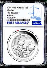Load image into Gallery viewer, 2024 P Australia Wombat 1 oz .9999 Silver Coin NGC MS 69 $1 FR Blue Label