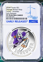 Load image into Gallery viewer, 2024 Teenage Mutant Ninja Turtles SHREDDER 1oz Colored Silver $1 COIN NGC PF70 E