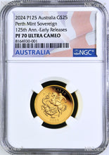 Load image into Gallery viewer, 2024 Australia Sovereign 1/4oz GOLD $25 coin NGC PF70 ER w/ OGP King Charles III