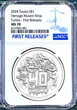 Load image into Gallery viewer, 2024 Teenage Mutant Ninja Turtles 40th Ann. 1oz .9999 Silver $1 COIN NGC MS70 FR